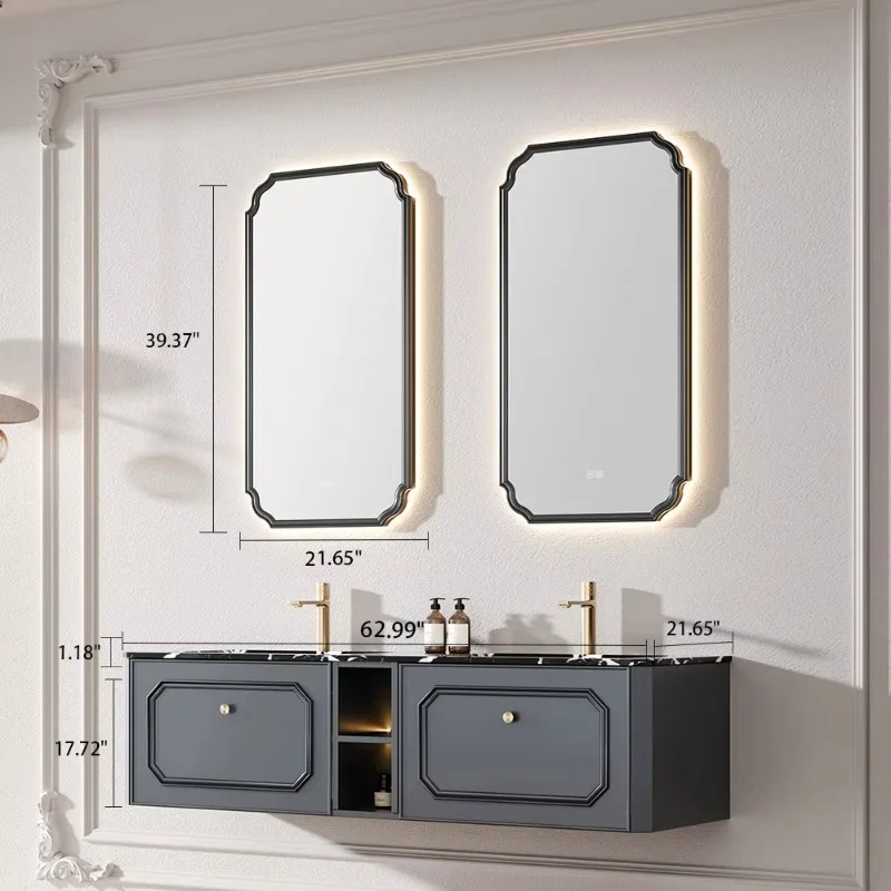 

Blue Washroom Vanity Waterproof Bathroom Cabinet Vanity with Double Sinks and Mirror