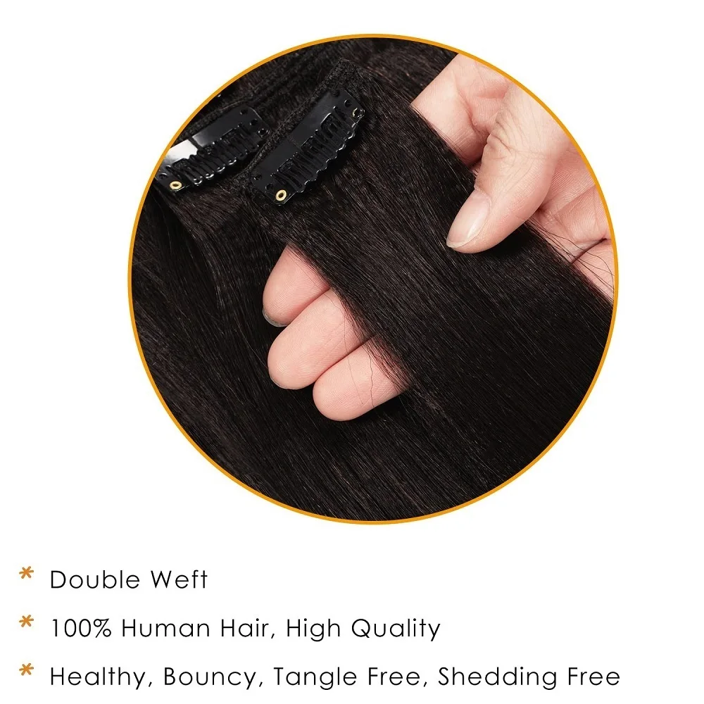 200 جرام مشبك شعر مستقيم Ins شعر بشري للنساء شعر أسود طبيعي 4C شعر بدون خياطة #2