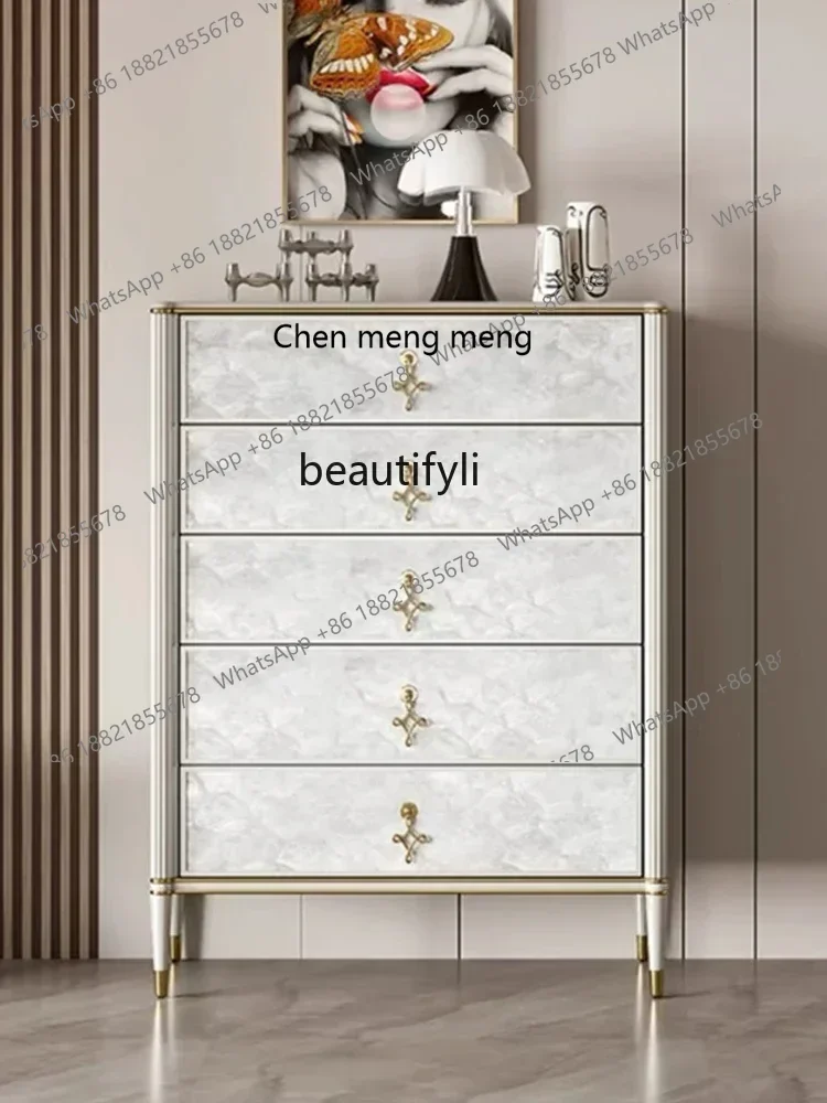 X Light luxury American solid wood shell chest cabinet living room wall locker Italian minimalist bedroom drawer storage cabinet
