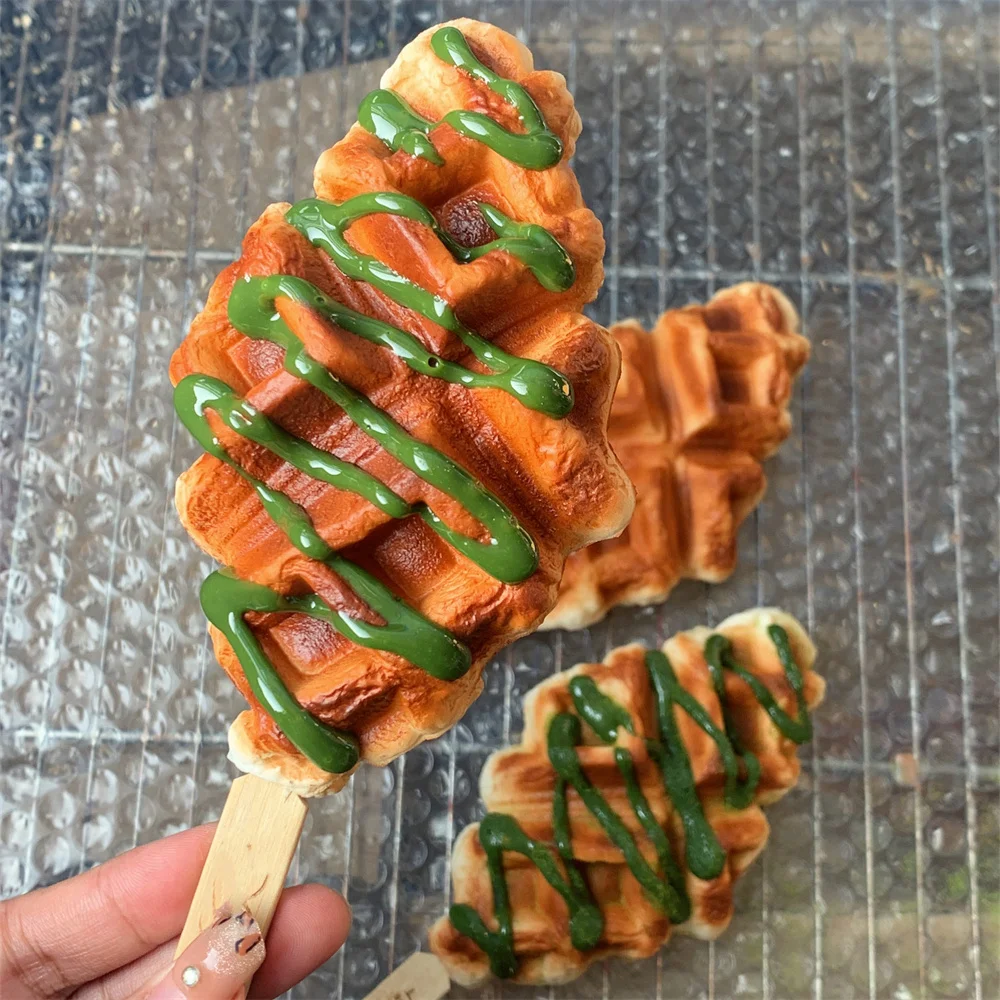 Matcha Chocolate Cook Flat Soft Cake Fluffier Liege Waffles Crispy Snack Hand Made Recipe Yummy ASMR Video Sound Props Fales Diy