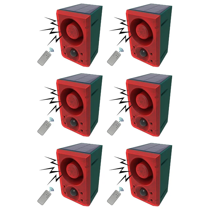 

【NECESSITY】6X Solar Motion Sensor Alarm With Remote Control, 130Db Sound Light Alarm Siren Sound Alarm Security Alarm System