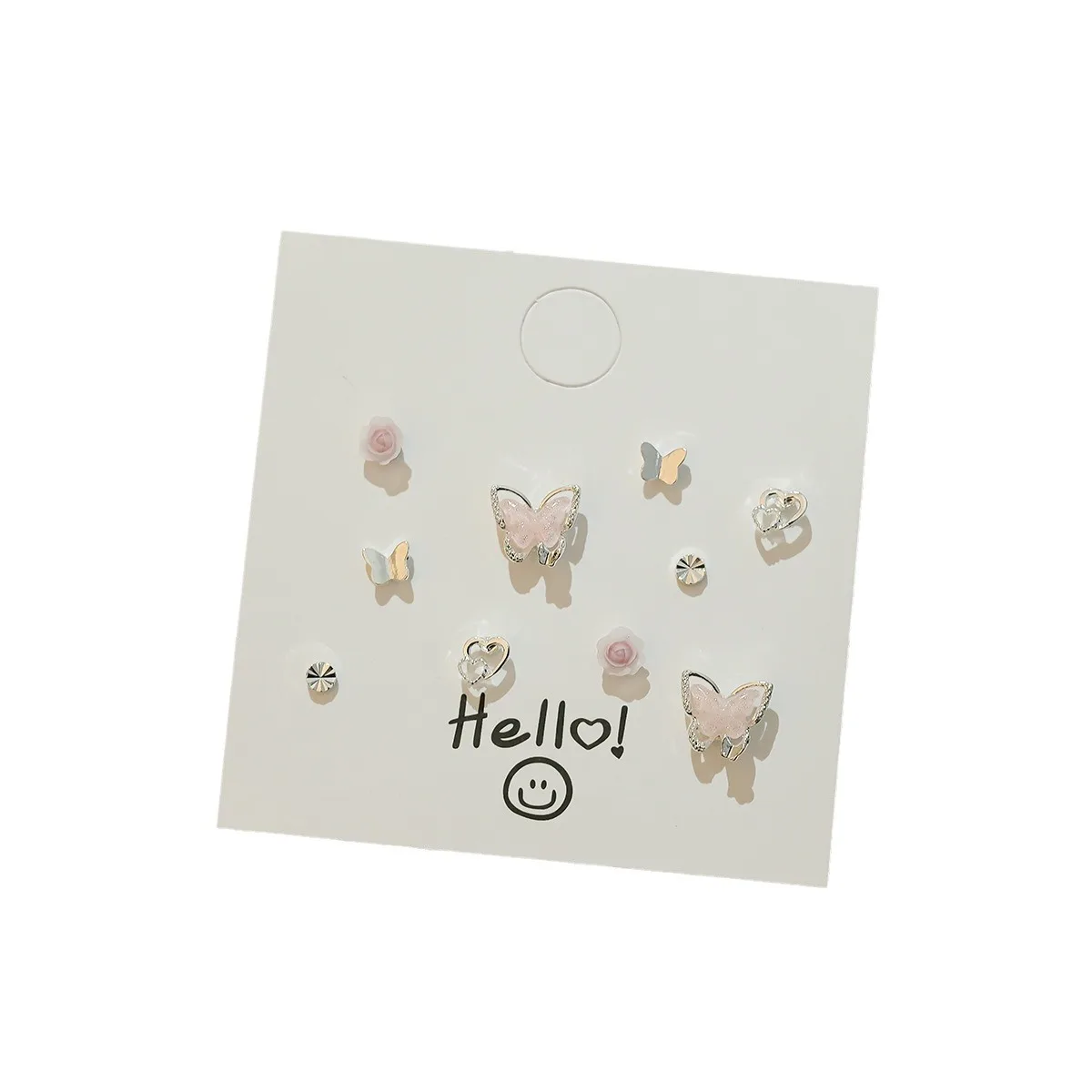 5 Pairs S925 Silver Needle Zinc Alloy Earrings Set Flower Butterfly Ball Heart Shape Cute Fresh Earrings For Women Jewelry Gift