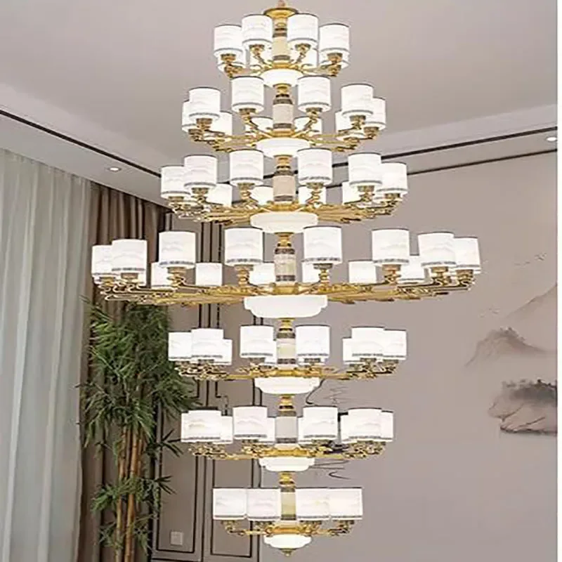for New Chinese Style Duplex Villa Living Room Large Chandelier Hall Lobby Lamp for Middle Floor Loft Decoration Lighting