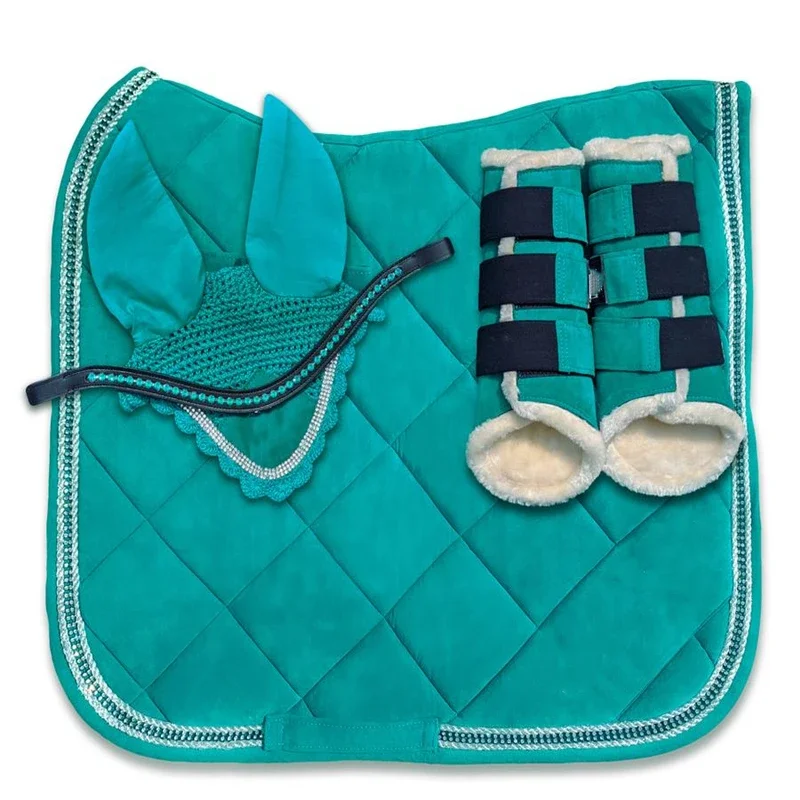 

Shiny Saddle pad set horse boots medicine bell boots sheet horse equestrian fly mask Dressage Saddle Pads set