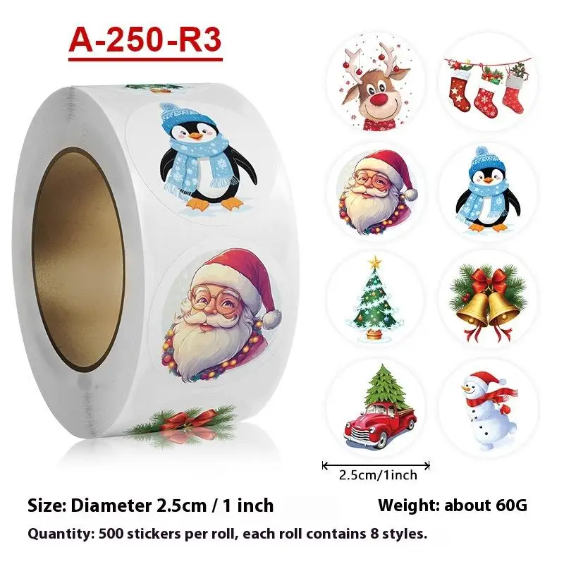 

500pcs/roll Merry Christmas Gift Stickers Cartoon Santa Claus Elk Stickers DIY Self-adhesive Labels For Gift Baking Package