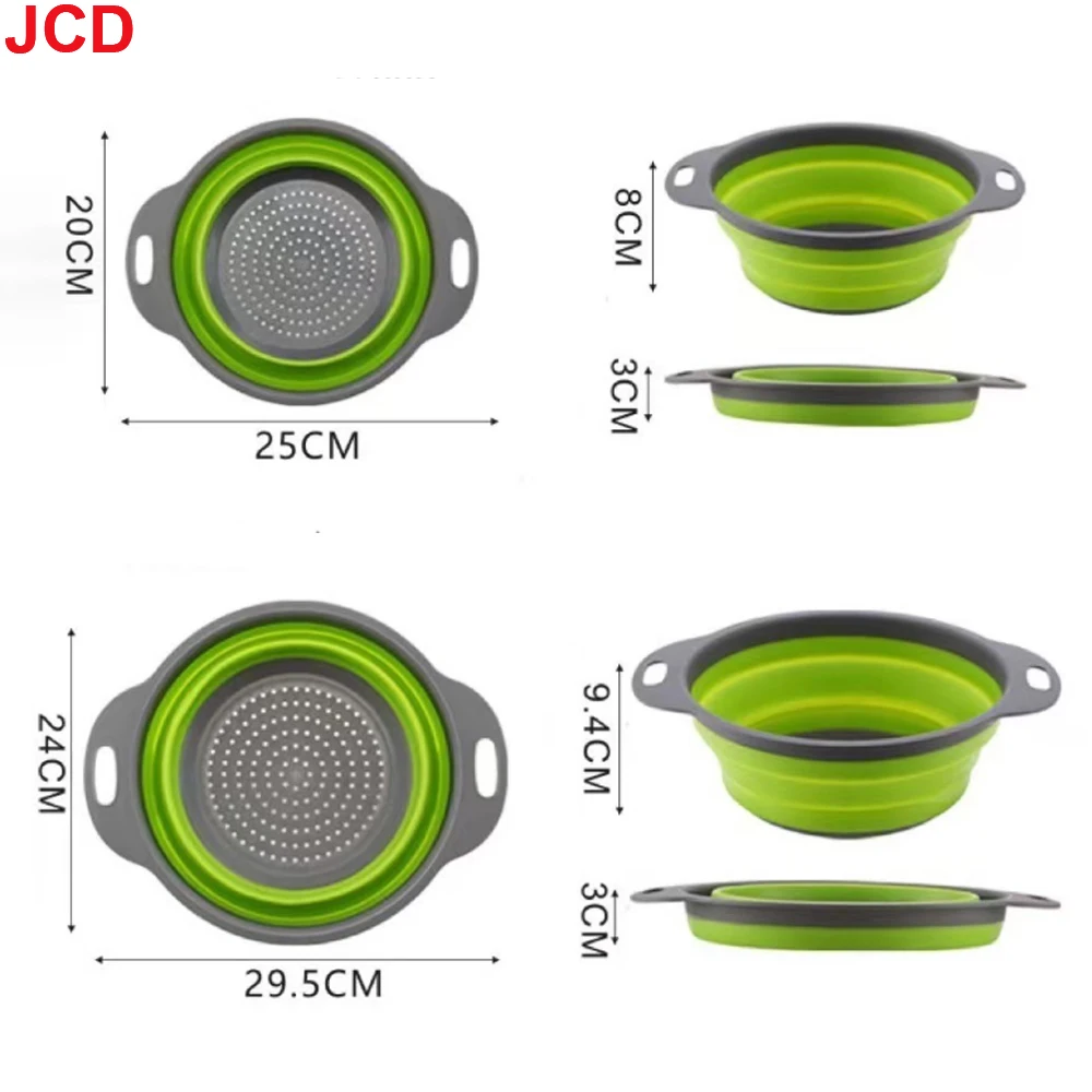 JCD 1pcs Fruit Vegetable Washing Basket Foldable Strainer Silicone Colander Dish Collapsible Drainer Filter Kitchen Storage Tool