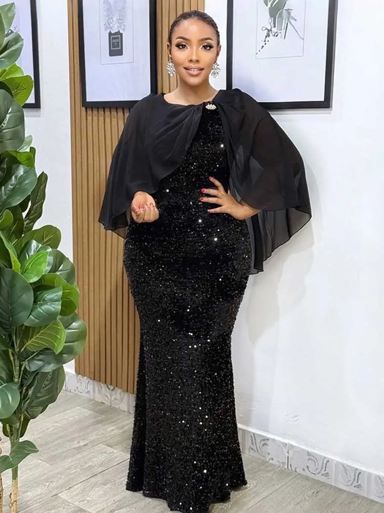 

Dress with Sequins for Women Autumn and Winter Guest Classy Party Dresses with Mesh Shawl Elegant Cocktail Dresses Slimming