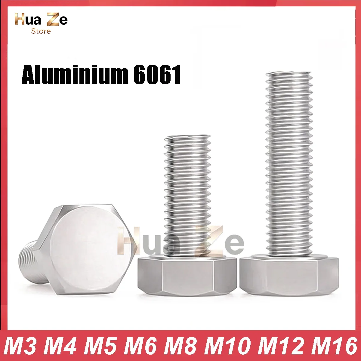 Aluminium 6061 External Hex Head Bolts M3 M4 M5 M6 M8 M10 M12 M16 Metric Thread DIN933 Outside External Hexagon Head Screw