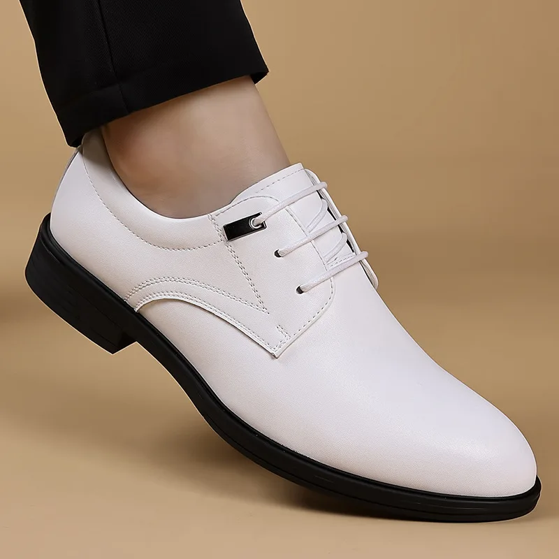 Breathable Comfortable Pointed Toe Mens Dress Shoes Business Spring Fall 2026 Square Heel Soft Leather Decent Formal Shoes Man