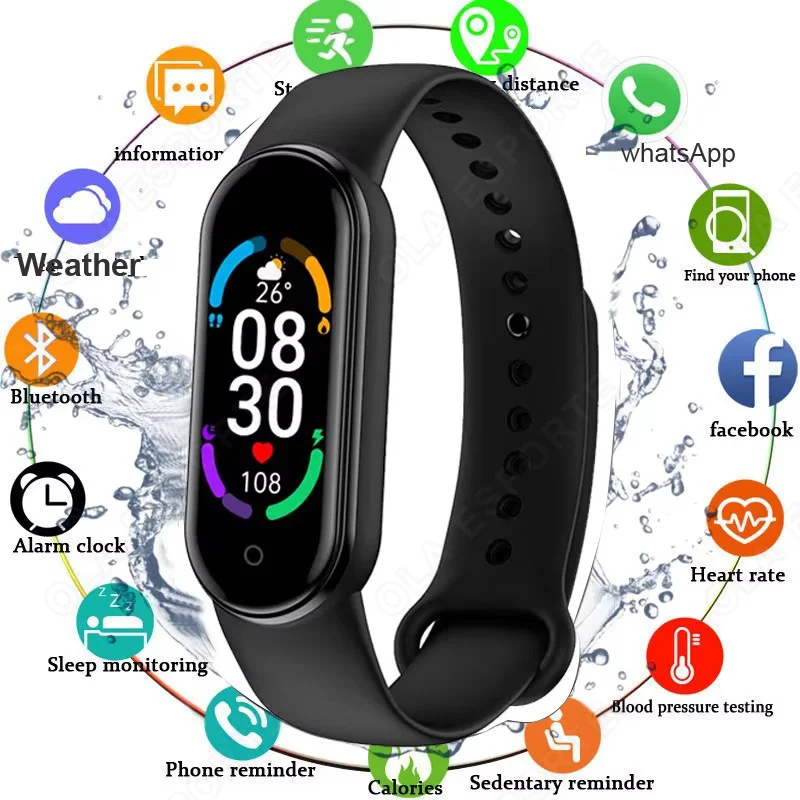 M6 Smart-Armband Multifunktions-Herzfrequenz- und Blutdruckmessgerät Schrittzähler Musik Schlafmonitor M6 Smart Fitness-Sportuhr F107