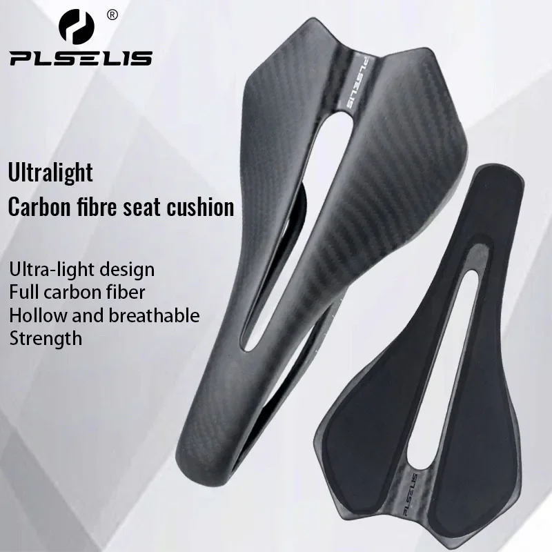 

PLSELIS Carbon Fiber Highway Saddle Ultra Light 90g Ergonomically Designed Full Carbon Dual Track Hollow Seat Cushion