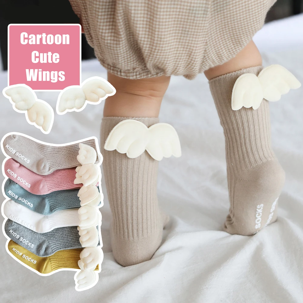 Angel Wing Cotton Newborn Sock Solid Candy Color Kids Toddler Long Socks For Kids Children Baby Girls Knee High Sock For 0-3 Yrs