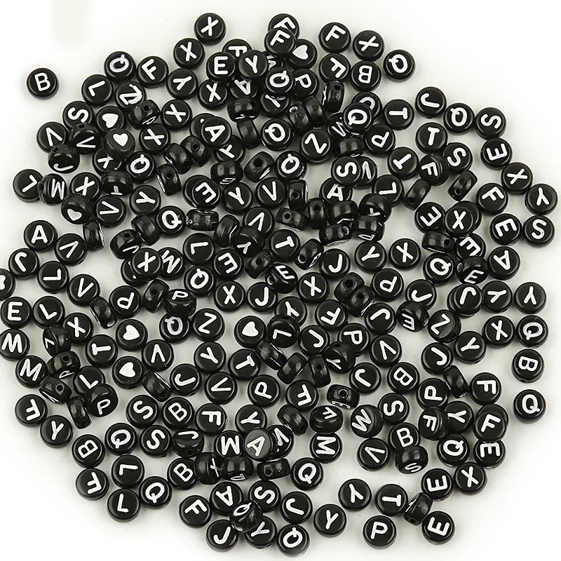100-500PCS Schwarz Runde Acryl Buchstaben Perlen A-Z Alphabet Lose Perlen Für Schmuck Machen DIY Halskette Armband handgemachte Handwerk – Detail 1