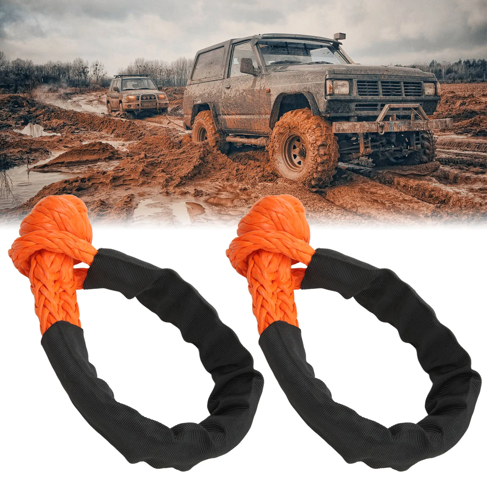 2Pcs Synthetic Soft Shackle 21 Tons Breaking Strength Flexible Lightweight Rope Shackle for Truck SUVs Offroad Vehicle