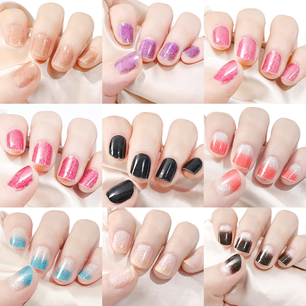 Brilhante Cor Sólida Semi-Percent Gel Nail Stickers, Impermeável, Firme, Não é fácil de cair, Semi-Sweet Dicas, Decalques UV Completos, 16 Pcs