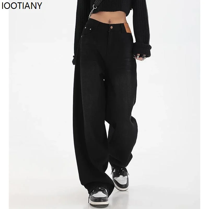 الإناث الكلاسيكية الرجعية عالية الخصر فضفاض الجينز النساء الكورية اليومية مستقيم الساق سراويل جينز الفتيات مريحة السراويل الطويلة 2026 #2