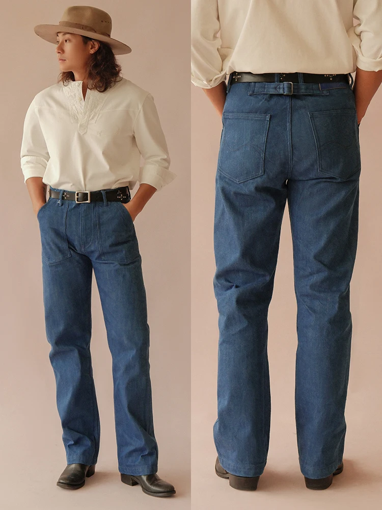 

Джинсы MBBCAR Tear Blue Series из био-хлопка, прямой крой, узкая талия, красные детали, повседневные, молодежные