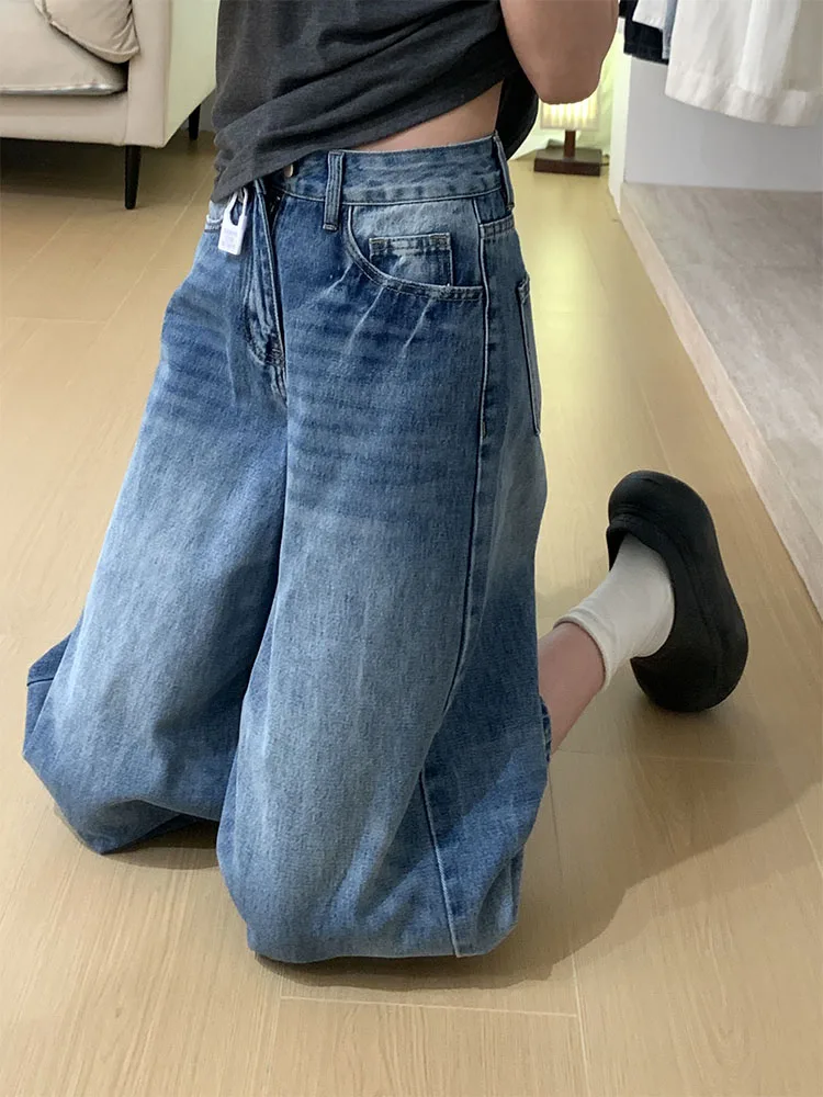 

Loose Fit American Sle Seven-Foot Jeans Women Summer Thin New plus Size Slimming High Waist Wide Leg Pants Casual Wear