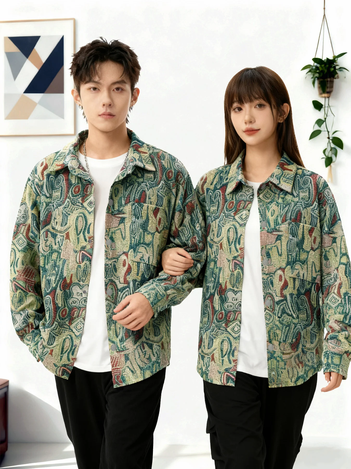 

Унисекс, весенне-осенняя жаккардовая куртка с буквенным принтом и воротником с лацканами, модное элитное пальто в американском стиле ретро