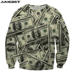 Jumeast Men Women 3D Sweatshirt Money Dollar Banknote Oversized Streetwear Long Sleeve T Shirt Spring Autumn Pullover Tops Tees