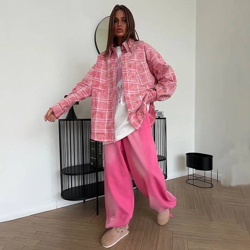 Tornova Contrast Color Plaid Print Shirt For Women Long Sleeves Lapel Single Breasted Shirt Casual Loose Summer Vacation Shirt