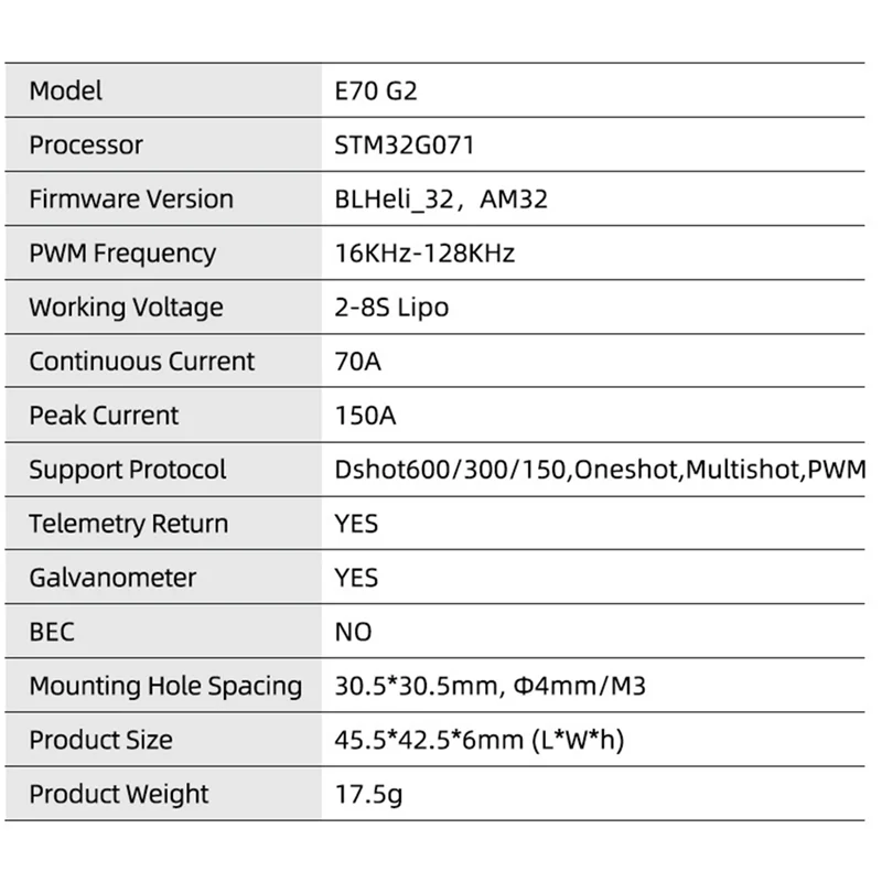 

A96I-E70 G2 2-8S 70A Прошивка 128K 4 в 1 ESC для FPV Racing Drone Racing и Freestyle, запасные части, плата двигателя