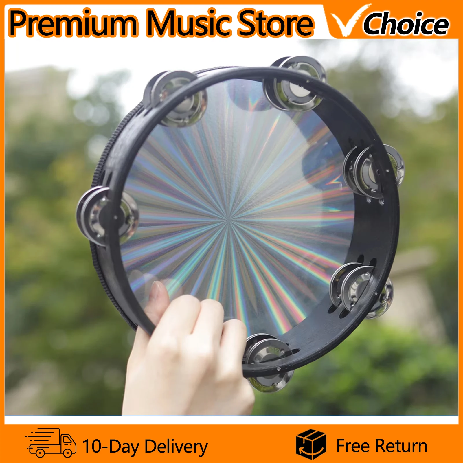 8 Inch Tambourine Percussion Drum Hand Held Tambourine Wooden Hand Drum Musical Instrument for Musical Educational Tools