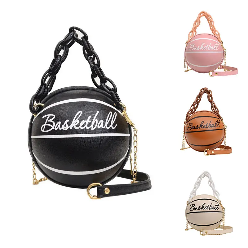 NEW-Women Basketball Shaped Cross Body Messenger Bag Purse Tote Mini Shoulder PU Leather Round Handbag For Girls