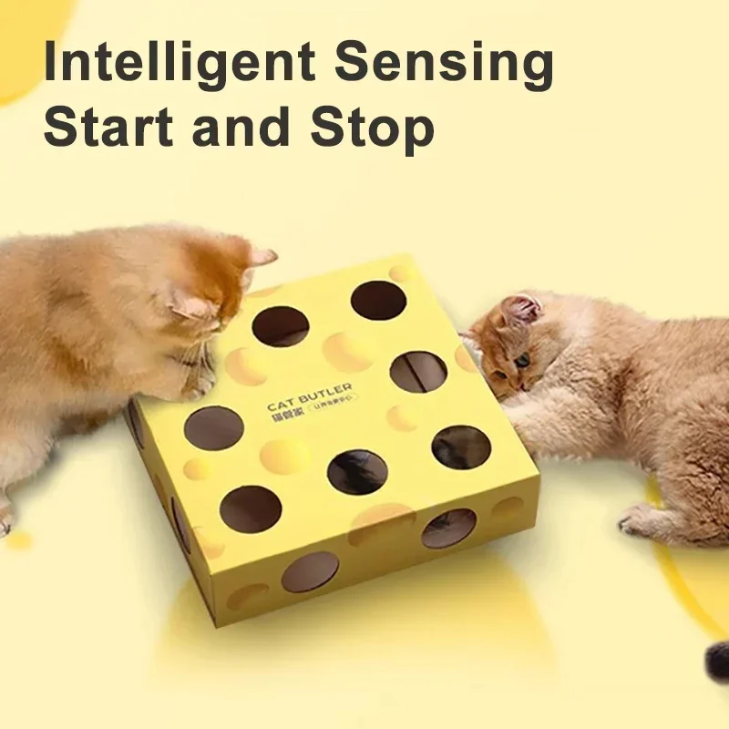 Interactive Cat Toys Smart Cat Chasing Toys Automatic Cat Teasing Stick Toy Funny Pet Cheese Box for Kitten Pet Accessories