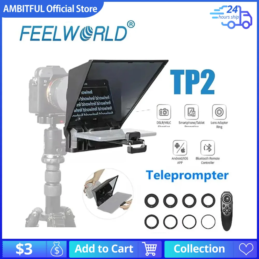

FEELWORLD Portable Teleprompter TP2 DSLR Camera Recording Mini Inscriber Mobile Teleprompter with Remote Control