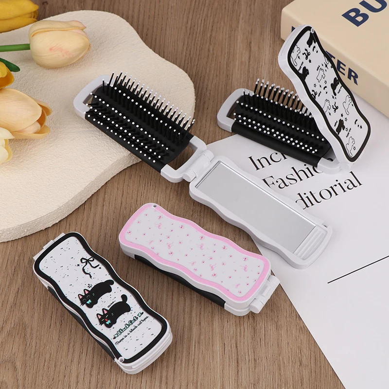 فرشاة شعر صغيرة قابلة للطي، مشط تدليك الرأس، مضاد للكهرباء الساكنة، فرشاة شعر محمولة للسفر، أمشاط شعر للفتيات مع مرآة #3