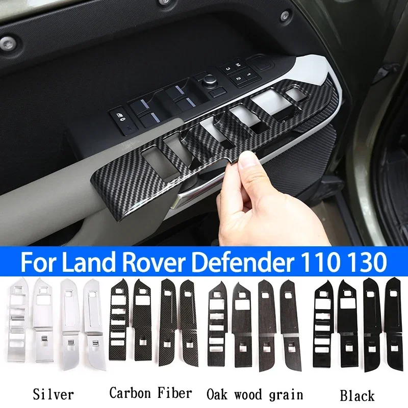 

Car Door Window Lift Switch Button Frame Cover Trim,ABS Carbon,For Land Rover Defender 110 130 2020-2021,Car Interior Accessory