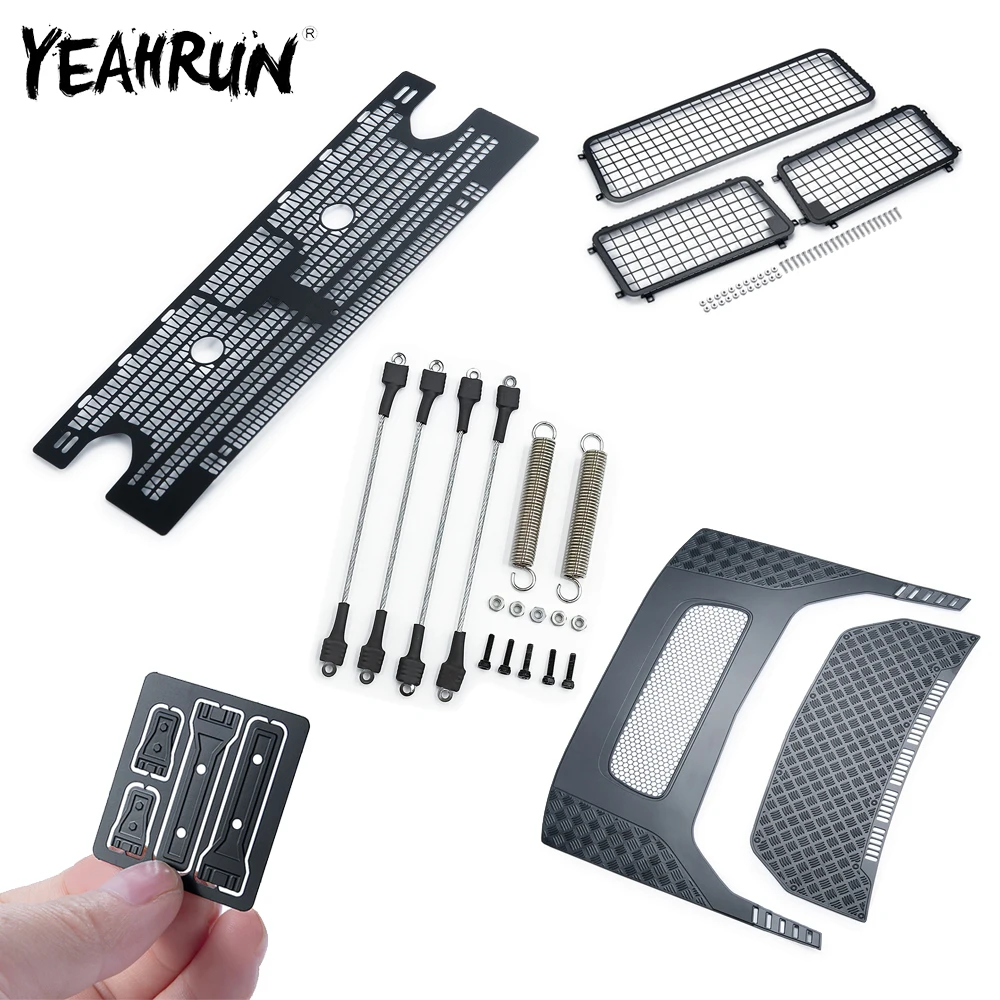 YEAHRUN Metal Intake Grille Plate Engine Cover Rope Window Mesh Protective Net for TRX-4 Bronco 1/10 RC Car Decoration Parts