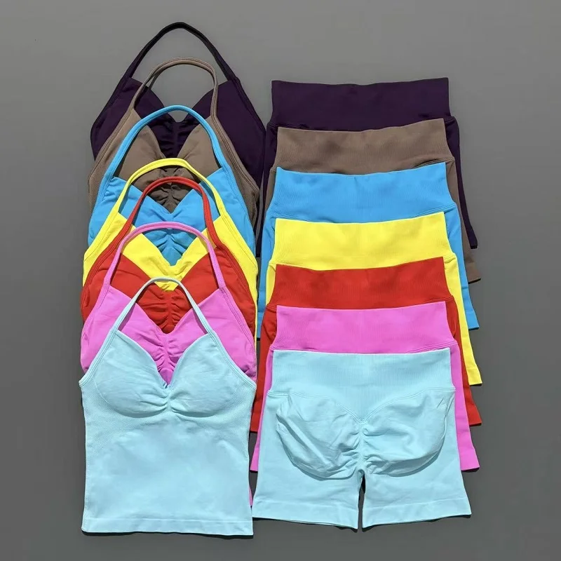 2 قطعة الرياضة اليوغا مجموعة المرأة سلس اليوغا تانك مع منصات قابلة للإزالة أعلى قطب بعقب تجريب طماق دعوى رياضة مجموعات رياضية #1