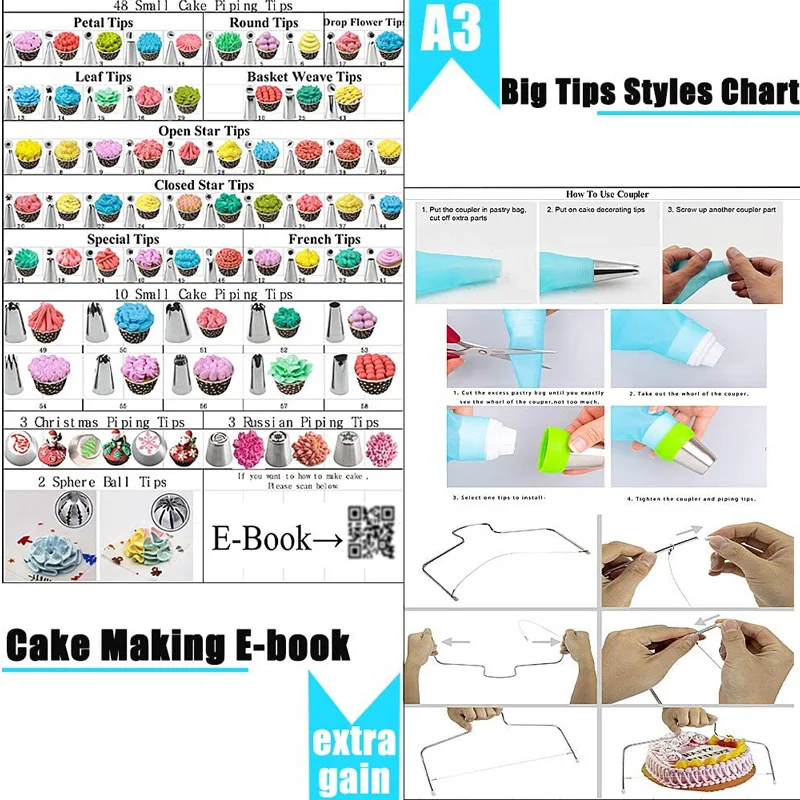 416pcs Cake Decorating Tip Set Turntable Cake Pan Baking Tools Set Cupcake Teeth Edge Cakes Scraper Kitchen Set Supplies