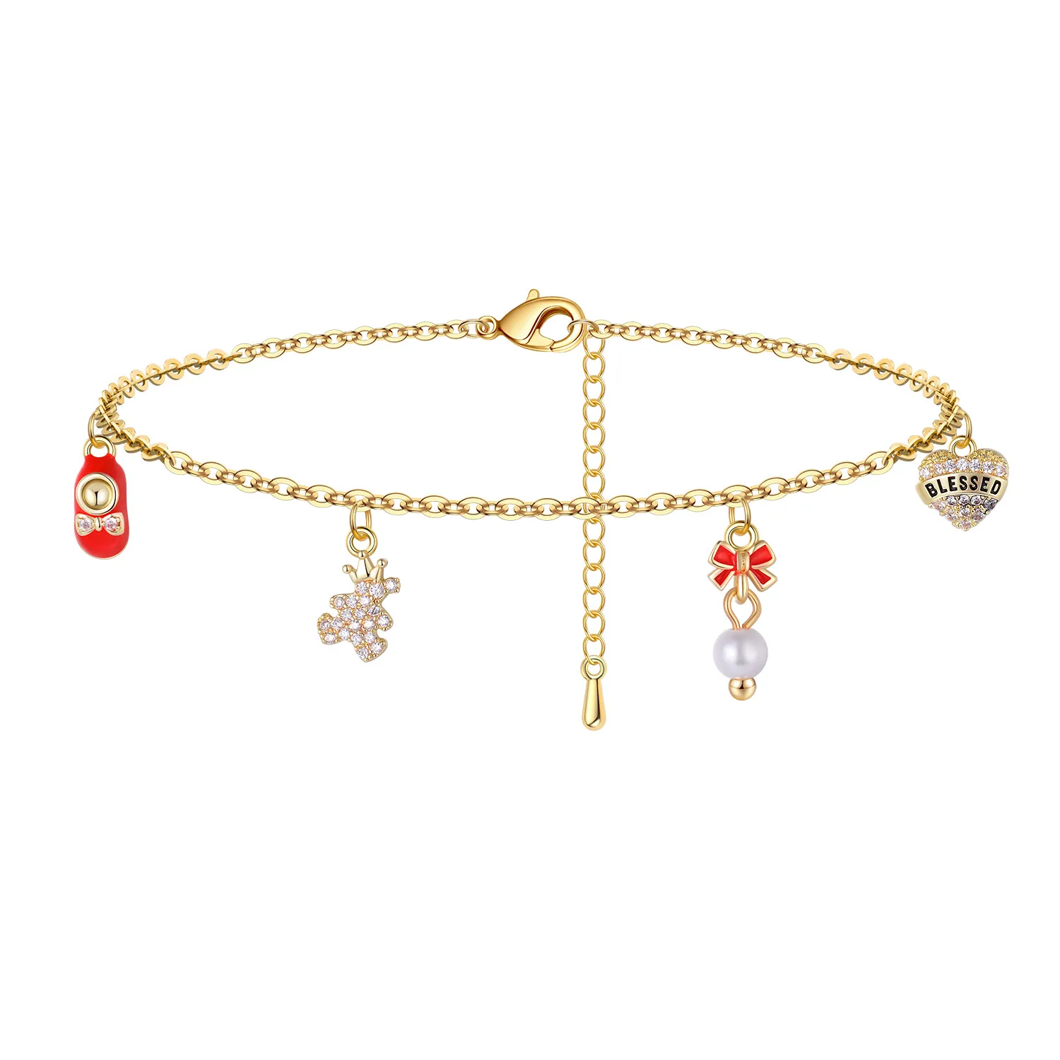 Cute Bear Shoe Heart Bow tie Charms Bracelet Kids Girls Little Child Adjustable Jewelry Gift