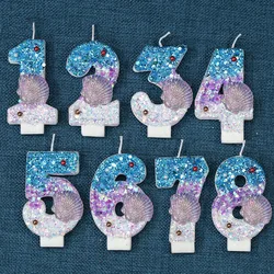 Blue Birthday Number Candle Pearled Cake Funny Decoration Party Supplies Memories Candle Sparkles Beautiful Child Lamps Candles