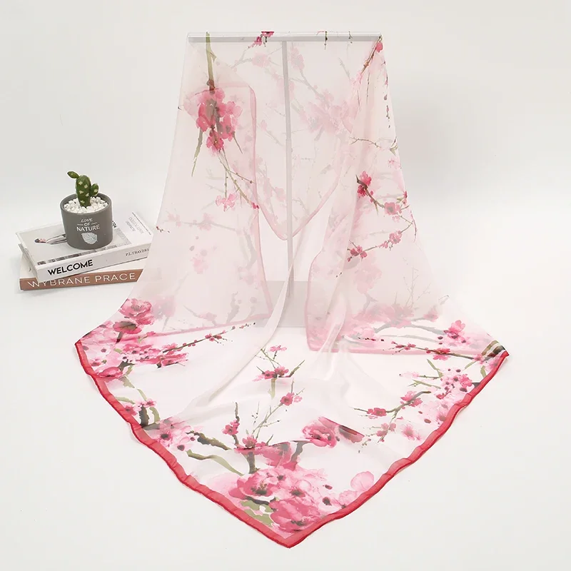 Bufanda cuadrada de gasa con estampado Floral, Hijab musulmán de 100x100cm, chal de gasa con estampado de flores, bufanda cuadrada grande de