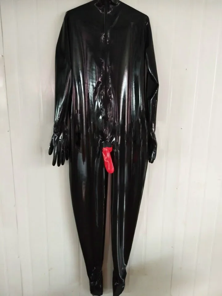 Latex Suit Rubber Cool Catsuit Black and Red Suit Party Bodysuit Size XS-XXL