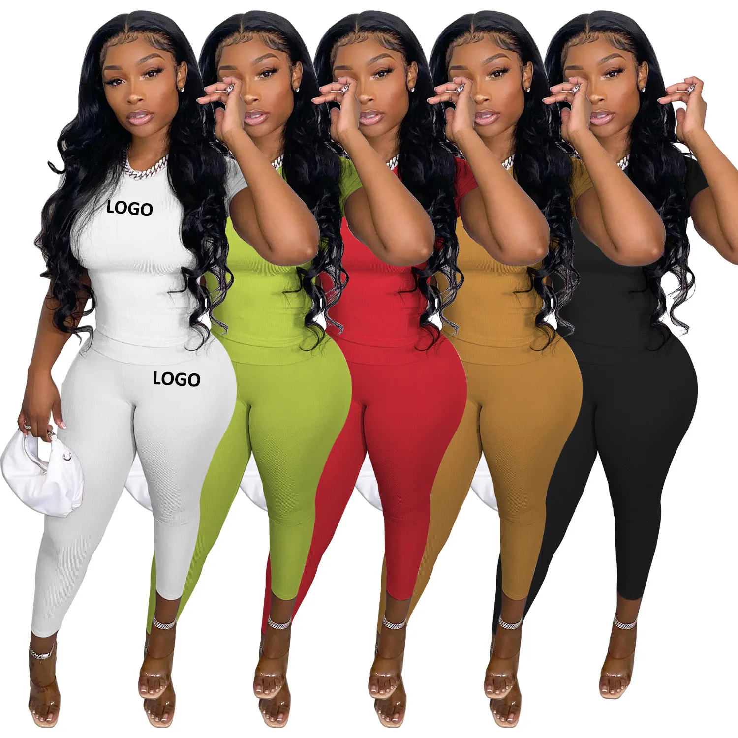 

Custom logo women's summer new threaded short sleeved pants casual two-piece set