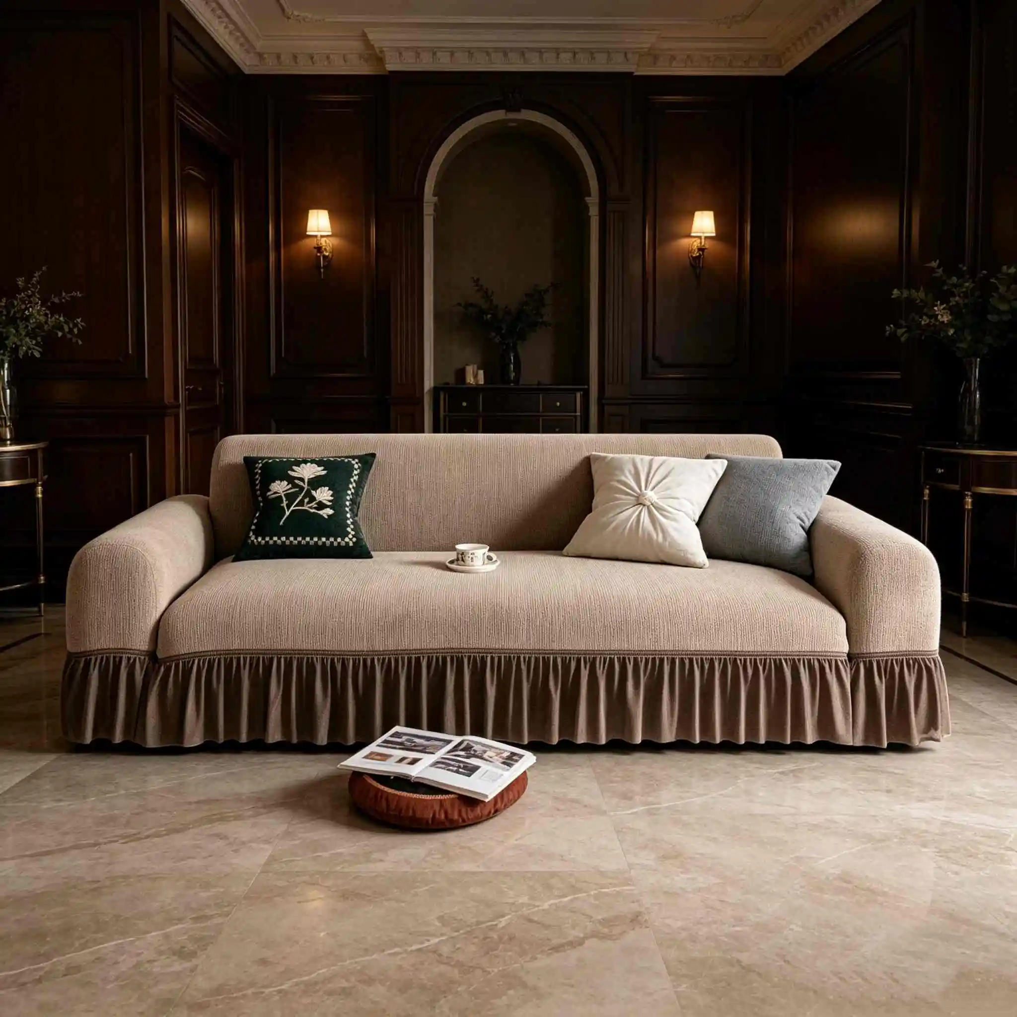 1pc Stretch Sofa Slipcover Solid Color Sofa Couch Cover Soft Non-slip Dustproof Furniture Protector for Living Room Home Decor