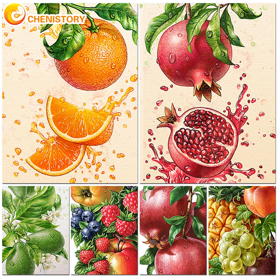 

CHENISTORY DIY Diamond Painting Fruit 5D Full Round Diamond Embroidery Mosaic Painting Cross Stitch Kit Still Lift Room Decor