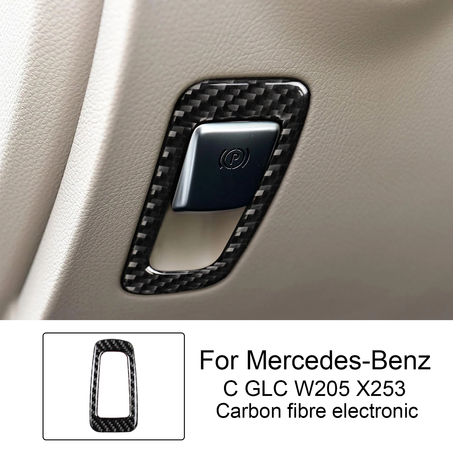 For Mercedes Benz C GLC Class W205 X253 Carbon Fiber Electronic Handbrake P Button Trim Frame Sticker Car Interior Accessories