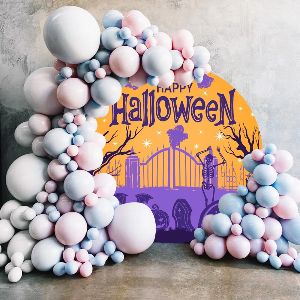 سعيد هالوين خلفية مستديرة اليقطين شبح مخيف القلعة الخفافيش العنكبوت التصوير خلفية هالوين حفلة كابينة تصوير راية