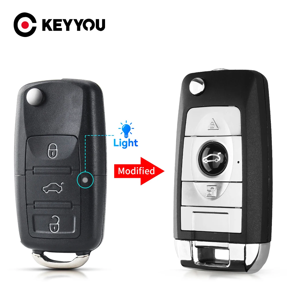 KEYYOU 3 Button Key Shell For VW Golf 4 5 Passat B5 B6 Polo Touran Jetta Seat Skoda Flip Modified Car HU66 Blade Remote Key Case