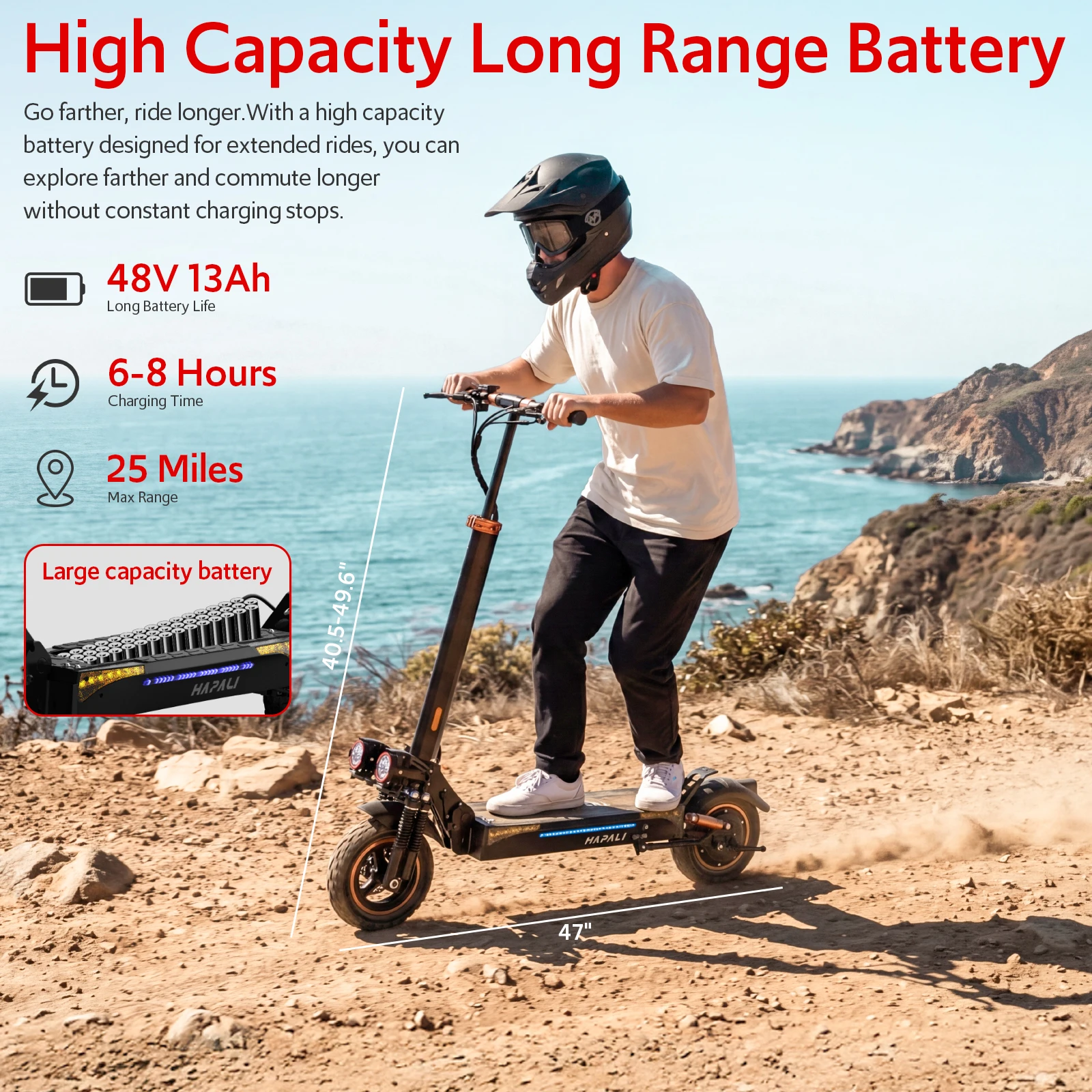 Off Road Electric Scooter, 48V 13AH 1200W Motor Folding E-Scooter, 11 2