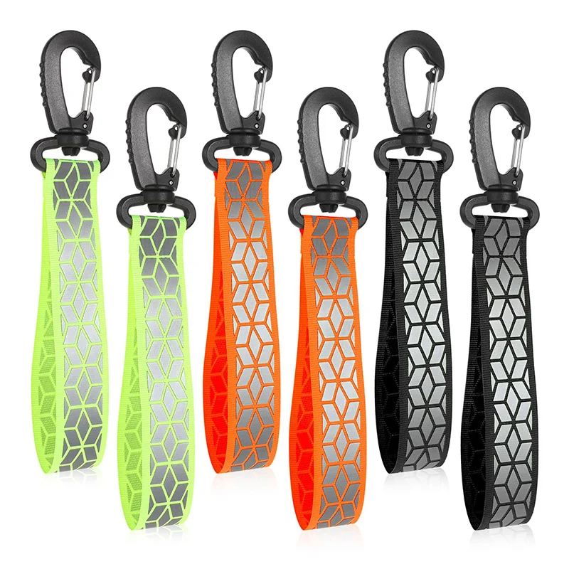 Reflective Straps Glow in the Dark Safety Keychain Reflective Backpack Tags Night Reflector Pendants for Cycling Walking Camping