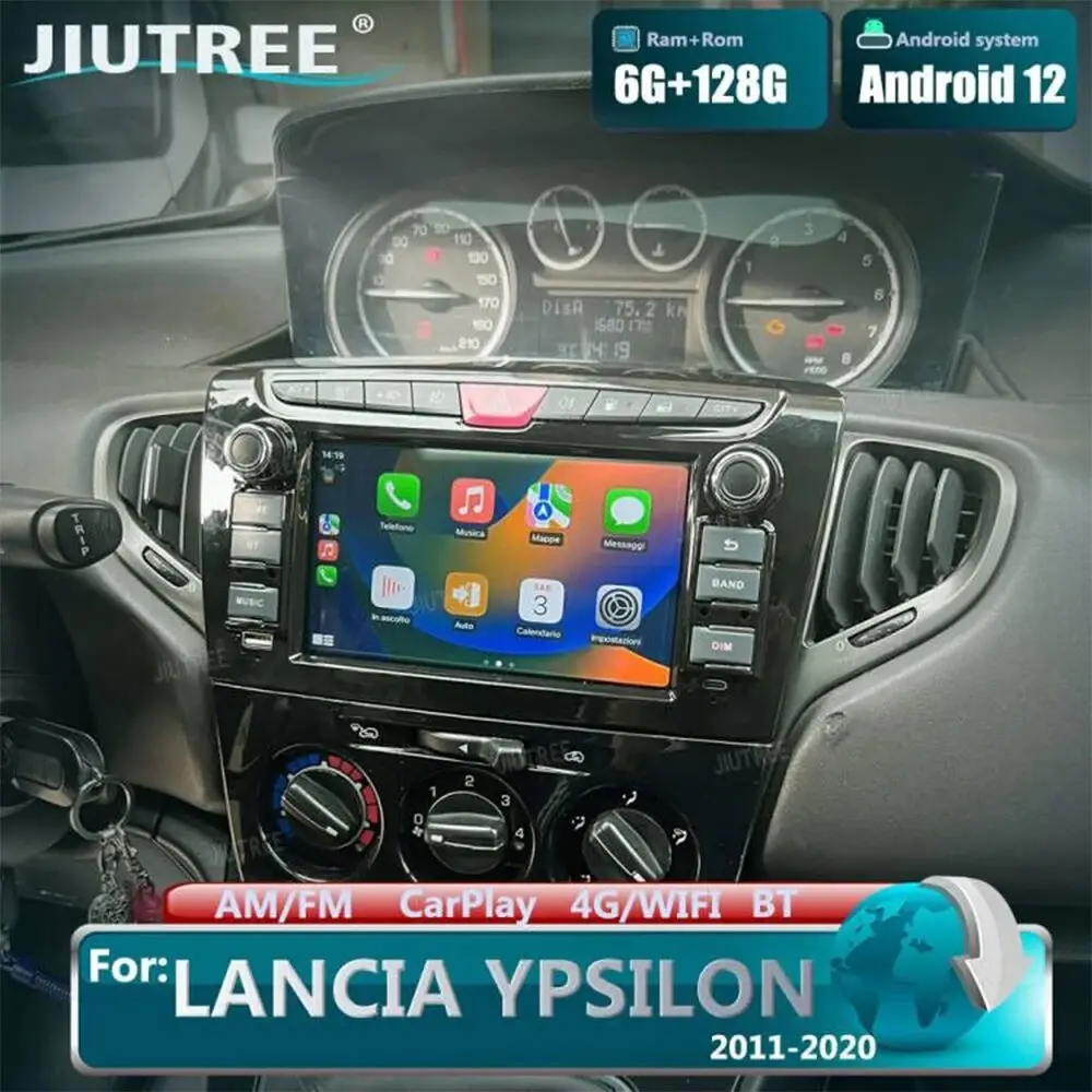 Android 12 Auto Stereo voor LANCIA YPSILON 2011 2012 2013 2014-2020 Carplay Navi Multimedia Autoradio GPS WiFi Voertuig Head Unit