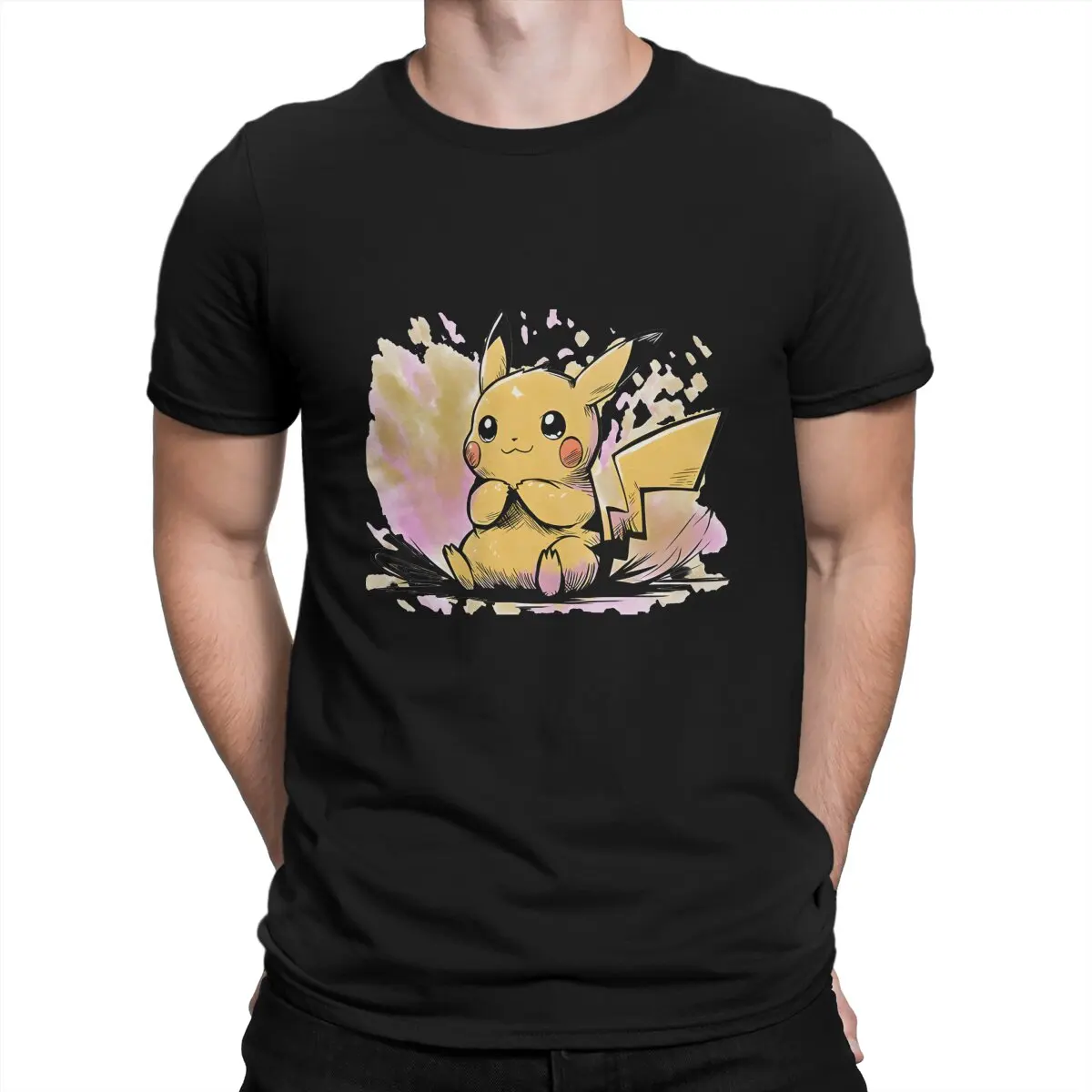 Pokemon Newest TShirt for Men Japanese Anime Game Pikachu Round Collar Basic T Shirt Hip Hop Gift Clothes OutdoorWear