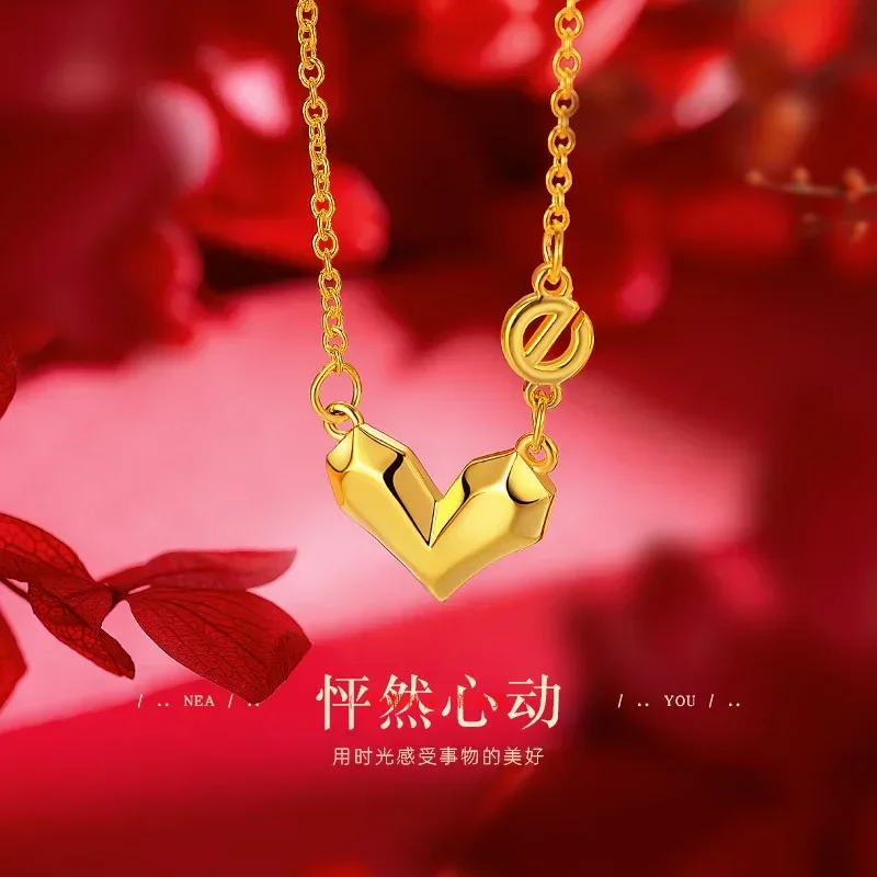 9999 Real Gold 24K Mirror Gold Love Necklace Gold Love Letter e Collarbone Chain